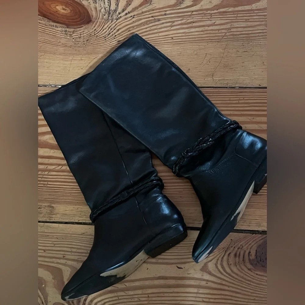 Black Brazilian Leather Women's Riding Boots 7.5